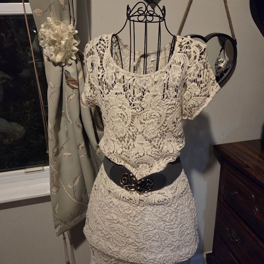 LC Lauren Conrad Cream Lace Mini Dress